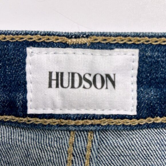 Hudson Noa Jeans Medium Blue Denim Raw Hem High Rise Straight Ankle Cotton 26 - Picture 10 of 12